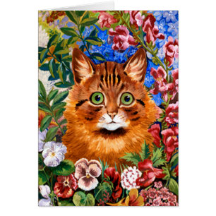 Brun katt Amongst blommakortet Hälsningskort