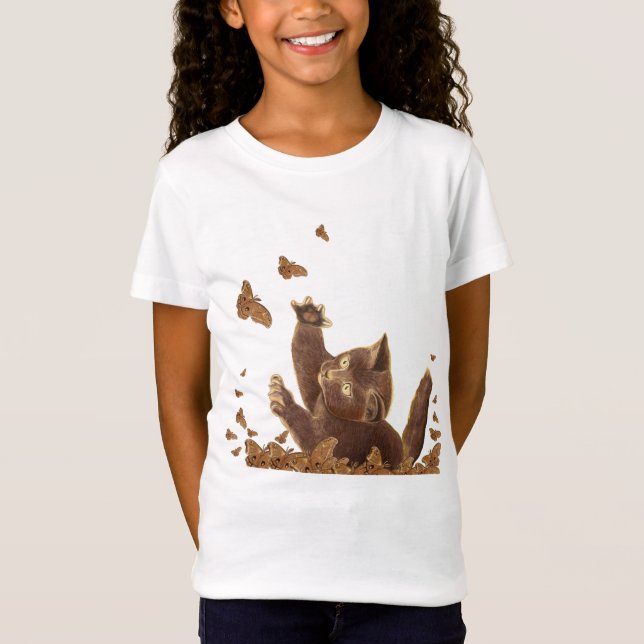 Brun katt & nattfjärilar  t shirt (Framsida)