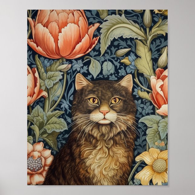 Brun katt och päronblommor art nouveau poster (Framsidan)
