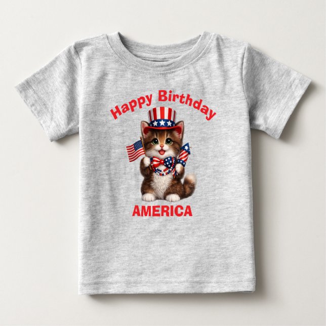 Brun kattunge (1g) Patriotisk barn t-shirt (Framsida)