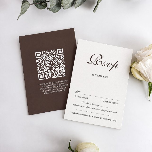 Brun Klassisk Bröllop RSVP-kort Tilläggskort (Skapare uppladdad)