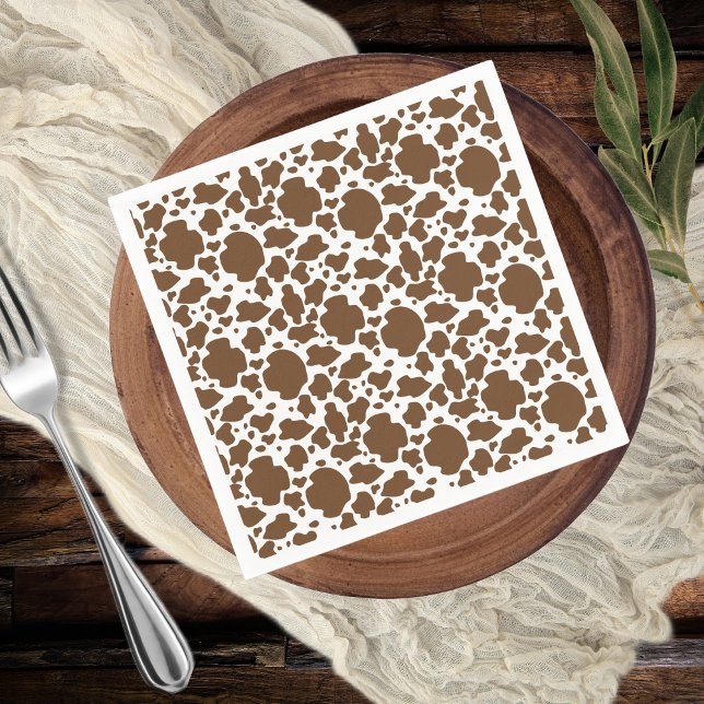 Brun ko prickar falskt köttmönster pappersservett (Brown Cow Spots Faux Cowhide Pattern Paper Napkins)