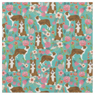 Brun kollie hund vintage blommigt turkos tyg