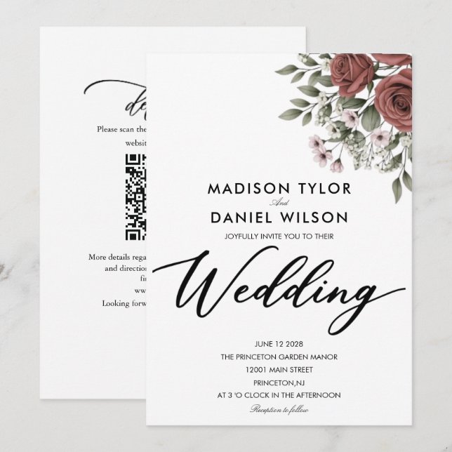 brun koppar blomklassisk minimal wedding inbjudningar (Fram/baksida)