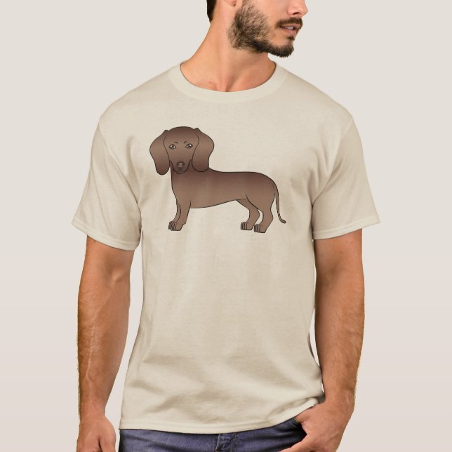 Brun Korthårig Dachshund Bedårande Tecknad Hund T Shirt (Framsida)