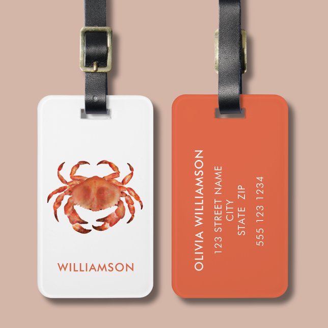 Brun kräftdjur bagagebricka (Brown crab crustacean personalized luggage tag)