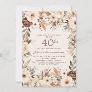 Brun kräm vattenfärg blommig 40-årsjubileum inbjudningar