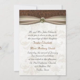Brun & krämfärgad damask sv結婚 inbjudan