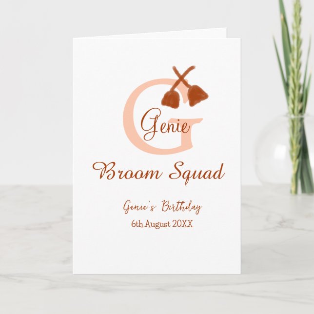 Brun kvast Squad Födelsedagsnamn persika monogram Kort (Framsida)