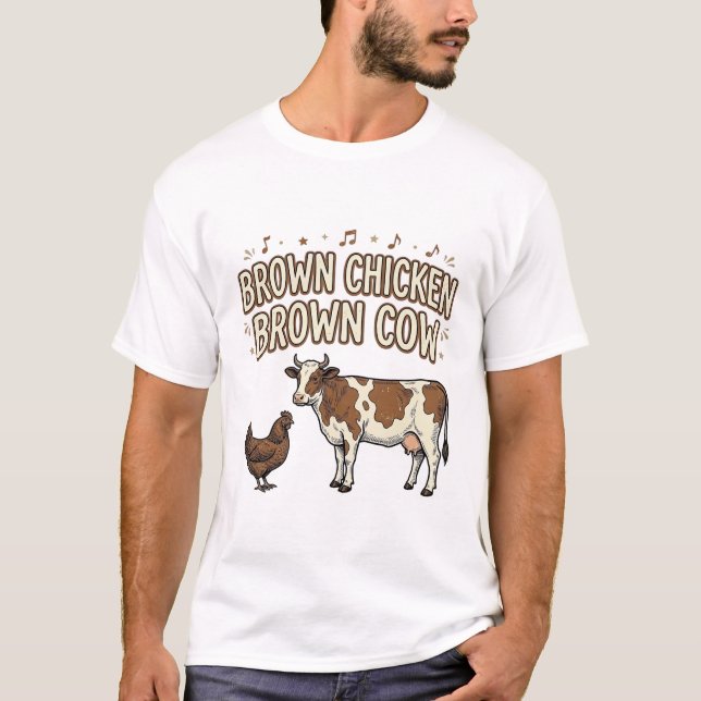 Brun kyckling Brun ko Rollig gård T-shirt design_1 (Framsida)
