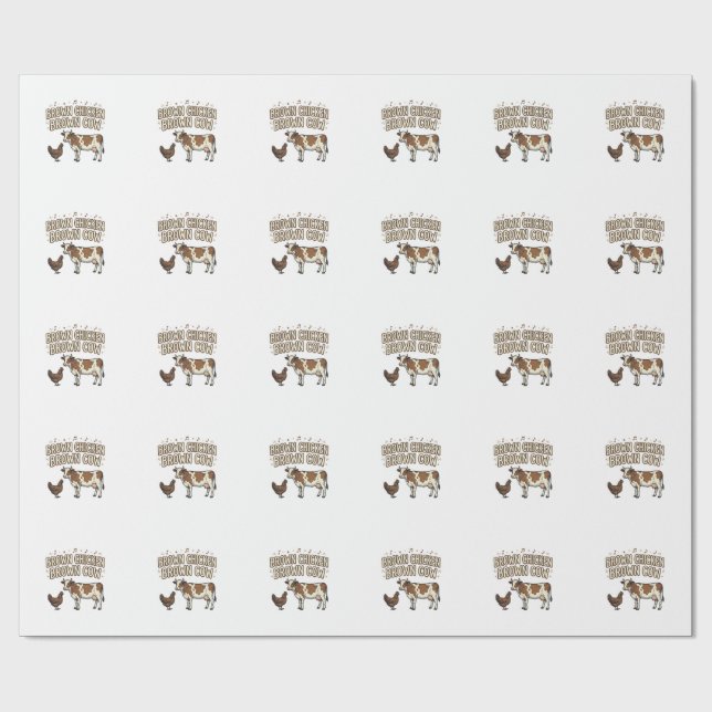 Brun kyckling Brun ko Rollig gård T-shirt design_1 Presentpapper (Platt)