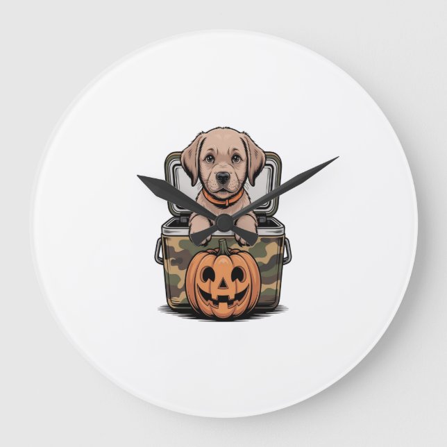 Brun labrador hund Halloween kuslig Stor Klocka (Framsida)