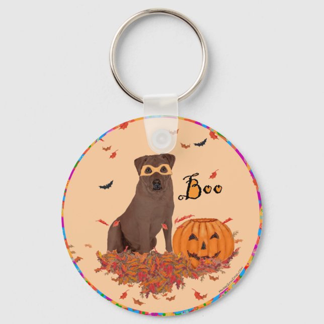 Brun Labrador Retriever Halloween Nyckelring (Framsida)