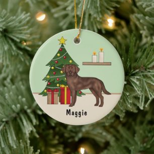 Brun Labrador Retriever Hund Med Julgran Julgransprydnad Keramik