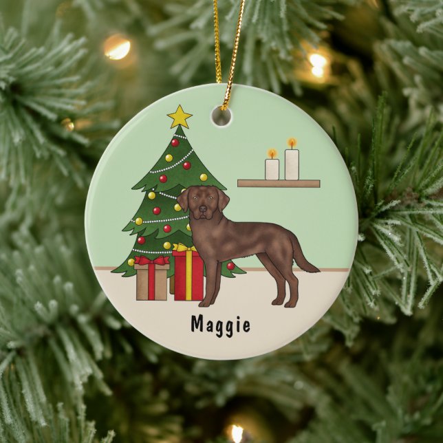 Brun Labrador Retriever Hund Med Julgran Julgransprydnad Keramik (Träd)