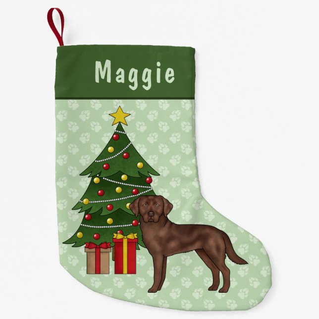 Brun Labrador Retriever Hund Med Julgran Liten Julstrumpa (Framsidan)