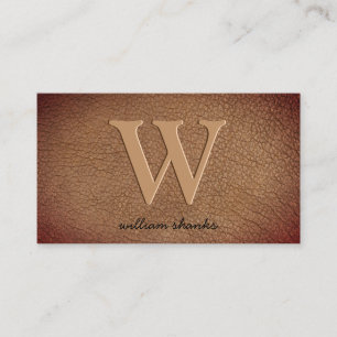 Brun läder guld monogram skript stilfull visitkort