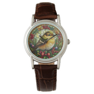 Brun läder - Julmagasinerad glasfågel Armbandsur