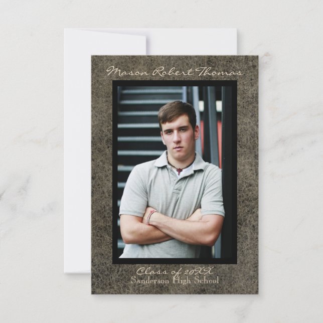 Brun läder - Meddelande om 3 x 5 Studenten Inbjudningar (Framsida)