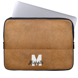Brun läder personlig namn monogram laptop fodral
