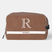 Brun läder Struktur Trim White Monogram Namn