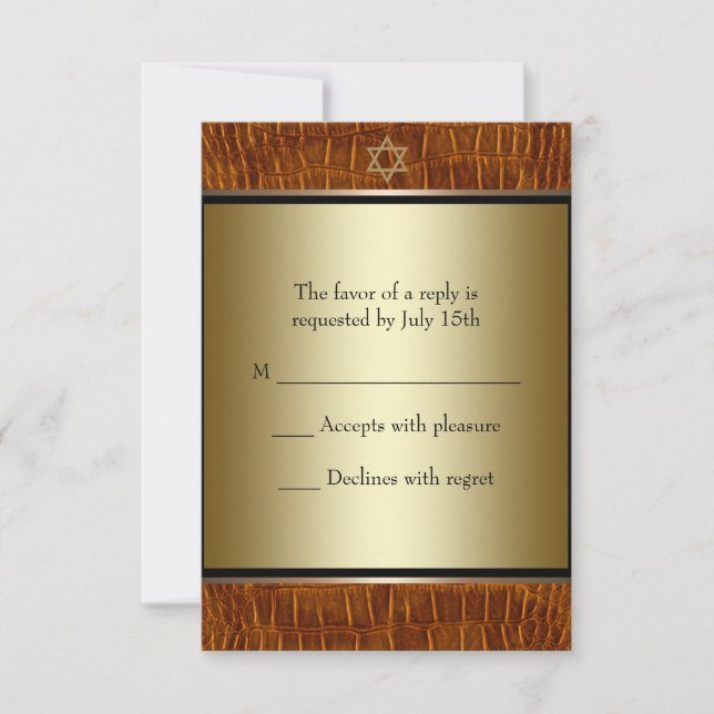 Brun läder Svart Bar Mitzvah RSVP OSA Kort (Framsida)