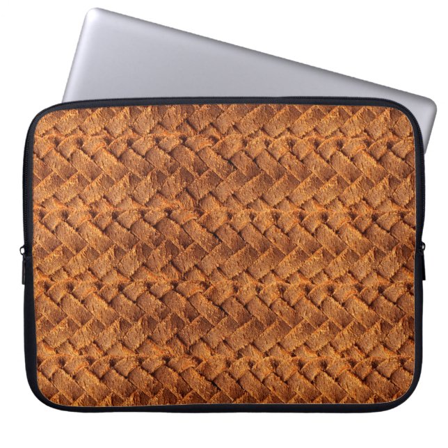 Brun läder, vävt bakgrundläder,brunt,backgr laptop fodral (Framsidan)