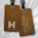 Brun läderfet monogram Masculine Bagagebricka<br><div class="desc">En fet monogramdesign</div>