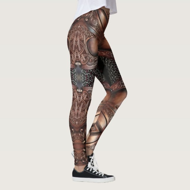Brun läderkastarmor, abstrakt design, brun leggings (Höger)