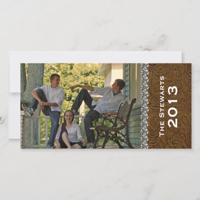 Brun läderrhinestones-Vågrät - fotokort Julkort (Framsida)