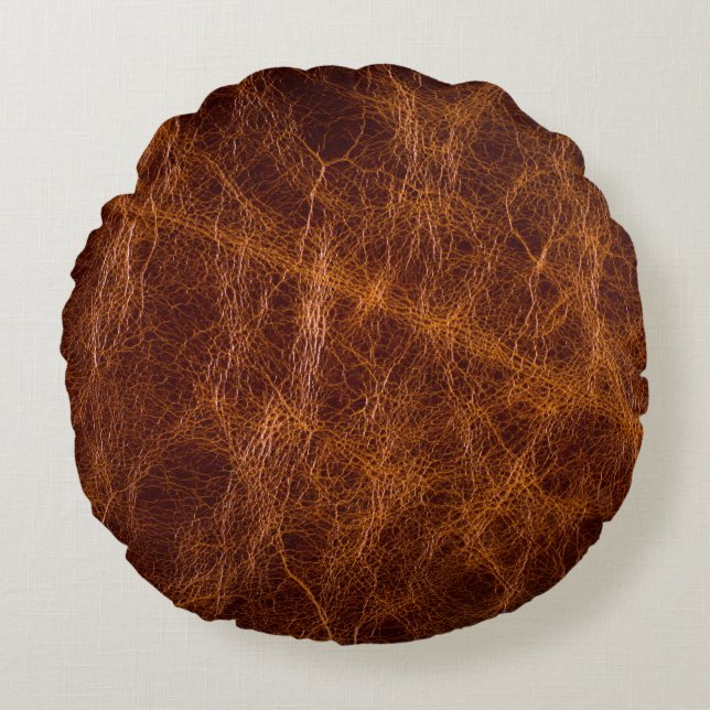 Brun lädertexturabstrakt,art,konstgjord,rygg rund kudde (Framsidan)