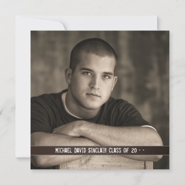 Brun Leather Boys Photo Studenten annons Inbjudningar (Framsida)