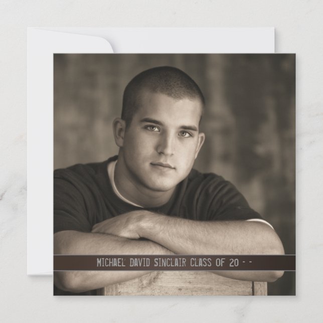 Brun Leather Boys Photo Studenten annons Inbjudningar (Framsida)