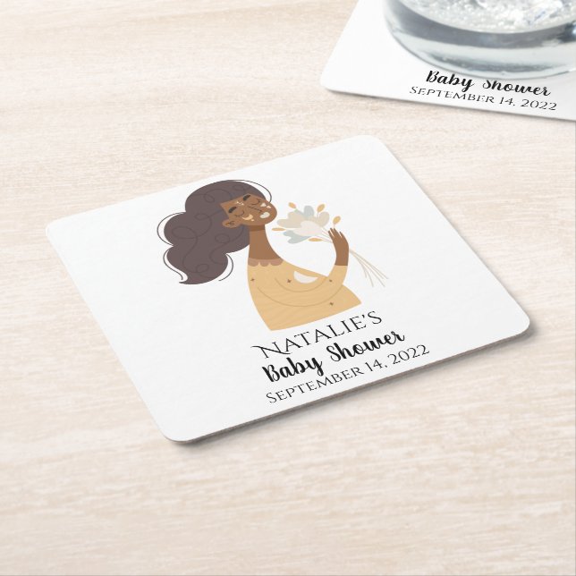 Brun leende boho kvinna buquet hjärta underlägg papper kvadrat (Vinklad)