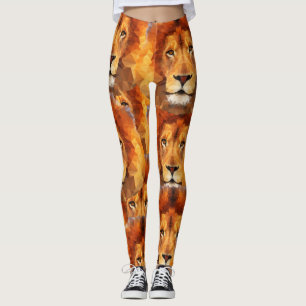 Brun Lejon utskrift 2 allt över utskrift Leggings