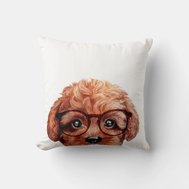 Brun leksakpudel med exponeringsglas kudde (Framsida)