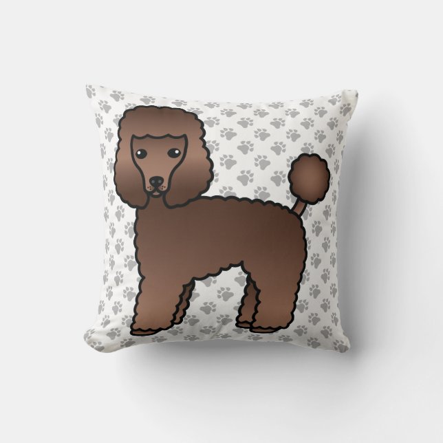 Brun Leksakspudel Söt Tecknad Hund Kudde (Framsida)