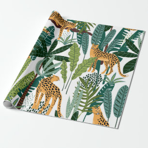 Brun leopard i tropiska lush djungel löv presentpapper