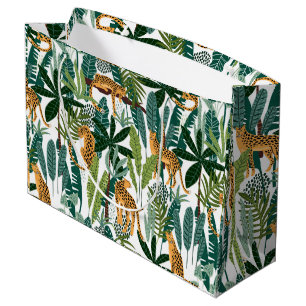 Brun leopard i tropiska lush djungel löv wrapp