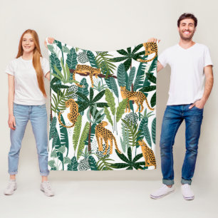 Brun leopard i tropiska lush djungel löv wrapp fleecefilt