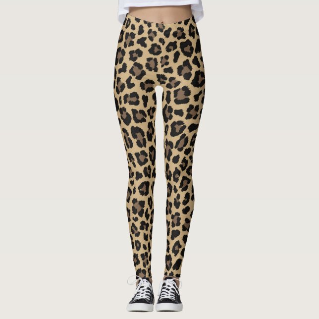 Brun leopard Skriv ut utfyllnad Leggings (Framsida)