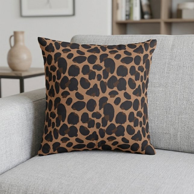 Brun Leopardyck Kudd Kudde (Animal Print Leopard Pattern Pillow)