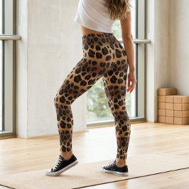 Brun Leopardyck Tryck Djurhud Päls Mönster Leggings