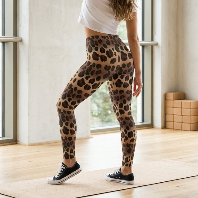 Brun Leopardyck Tryck Djurhud Päls Mönster Leggings (Brown Leopard Print Animal Skin Fur Pattern Leggings)