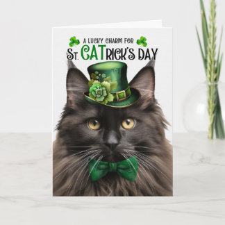 Brun Maine Coon St CATrick's Day Lucky Charm Helgkort