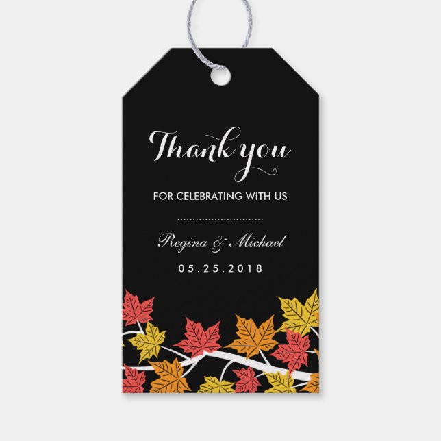 Brun maple Löv Autumn Bröllop Gift Märkre Presentetikett (Framsidan)