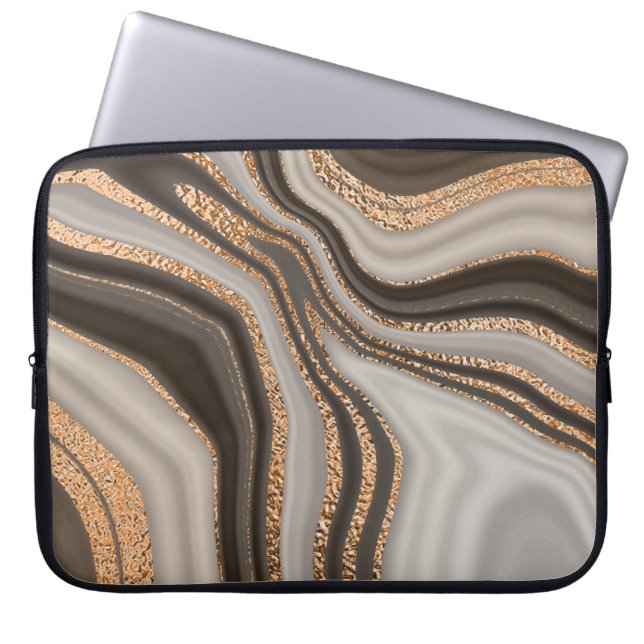 Brun marble Guld Vintage Design Laptop Fodral (Framsidan)