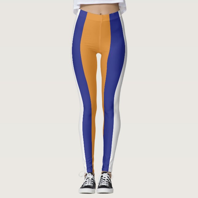 Brun, marinblå och vit rand leggings (Framsida)