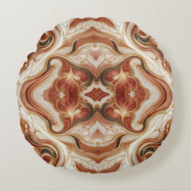 Brun marmor med Guld trim Rund Kudde (Framsidan)