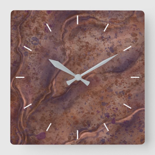 Brun marmor Mönster Väggtimme Fyrkantig Klocka (Framsida)